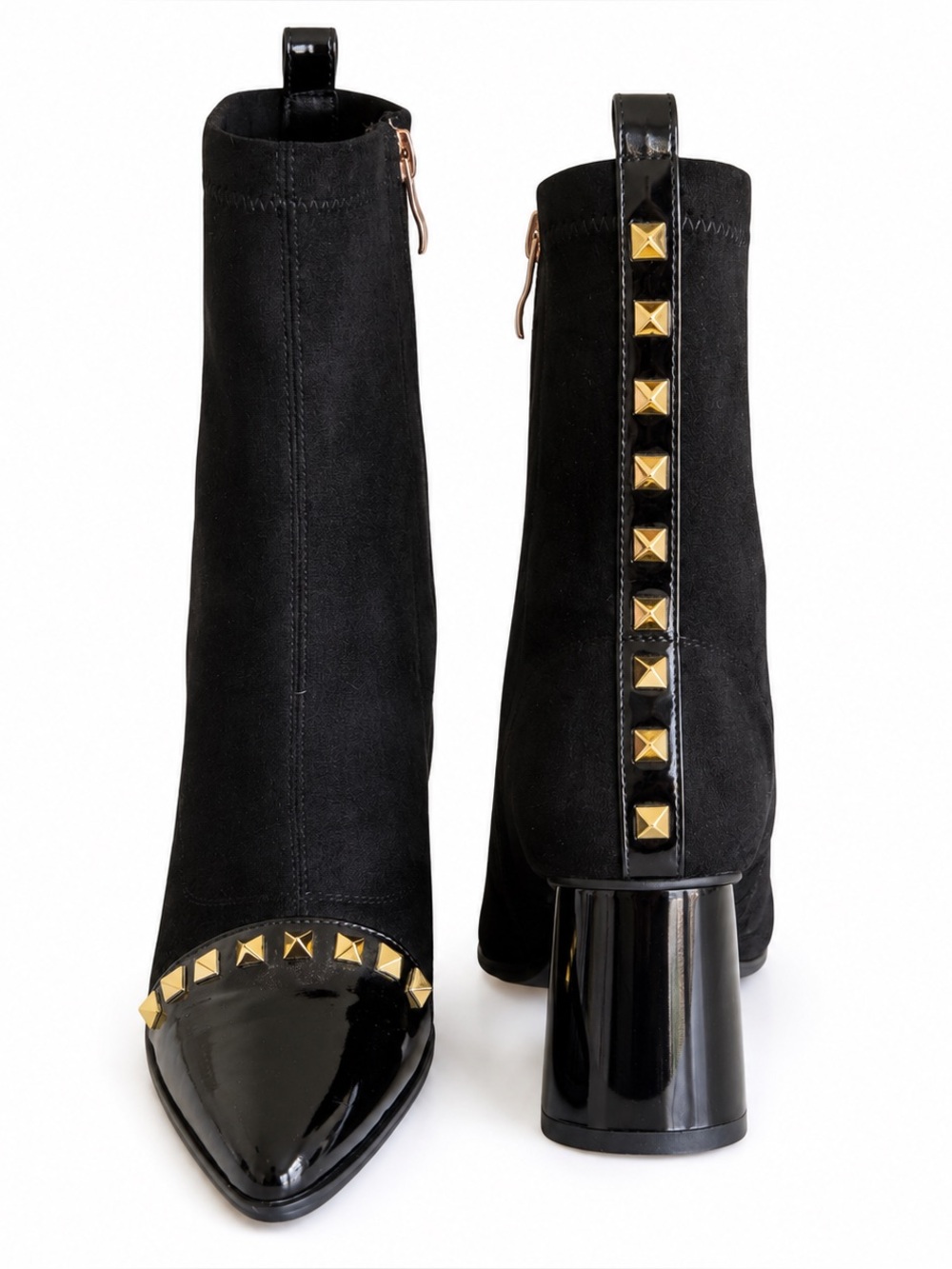 Azura Belindacee Black Suede Studded Patent Toe Ankle Boots Size 37